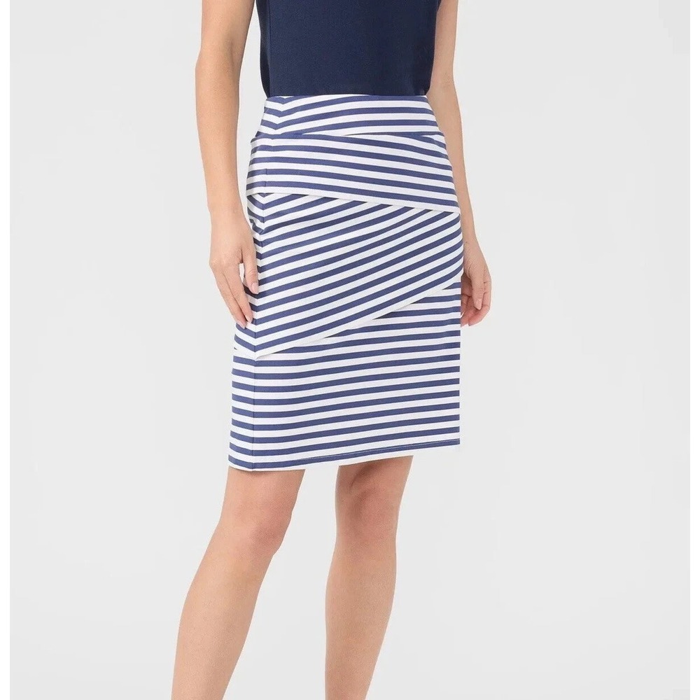 J. McLaughlin Nicola Blue White Striped Layered Skirt Catalina Cloth Size XL‎
